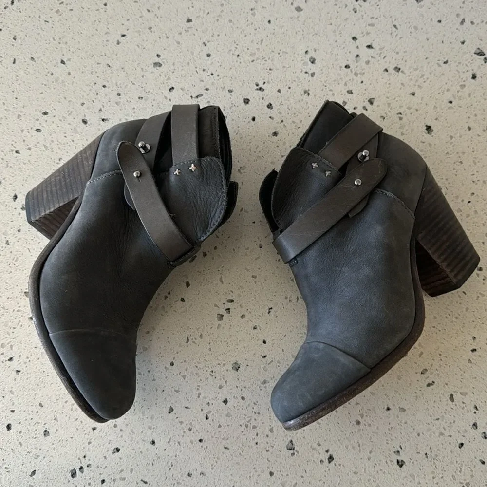 rag & bone New York Hallow Gray Leather Heeled Ankle Boots Booties Shoes Size 35